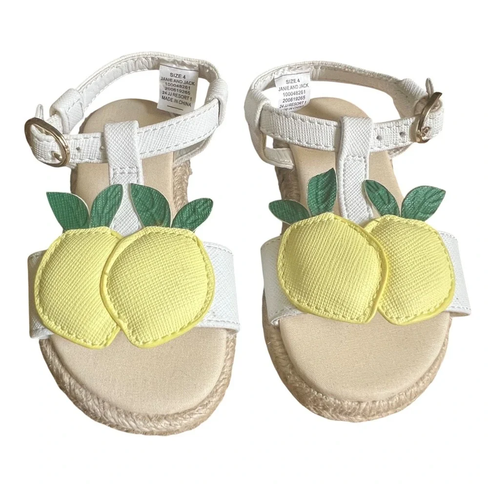 Janie and Jack Lemon Espadrille Sandals Toddler Girls 4 Yellow Lemon Applique